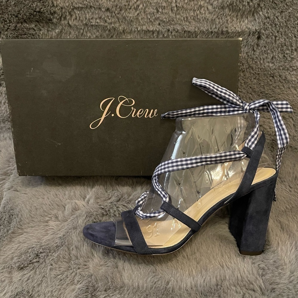 𝅺🎉2xhp🎉‼️nwt ITALIAN MADE‼️J.Crew Navy Gingham Heel‼️